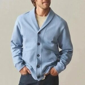 American Giant Cardigan Sweater Mens M Infinity Blue Shawl Collar Button Front